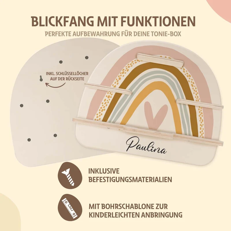 Tonie Regal aus Holz, Toniebox Regal personalisiert Regenbogen 2