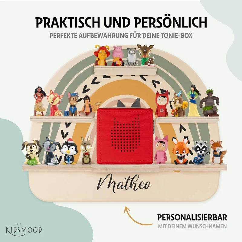 Tonie Regal aus Holz, Toniebox Regal personalisiert Regenbogen 1