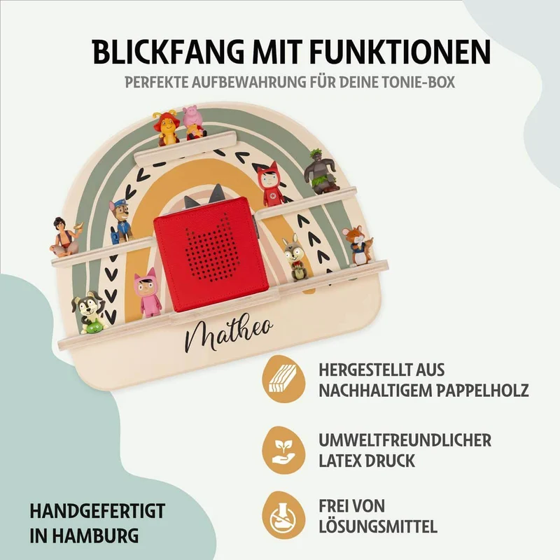 Tonie Regal aus Holz, Toniebox Regal personalisiert Regenbogen 1