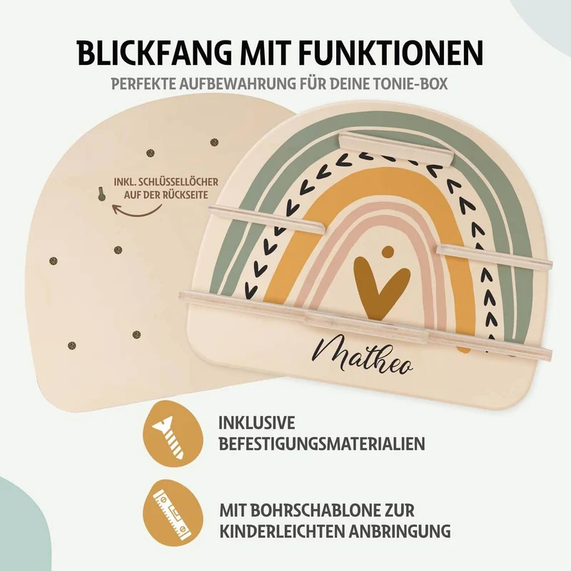 Tonie Regal aus Holz, Toniebox Regal personalisiert Regenbogen 1