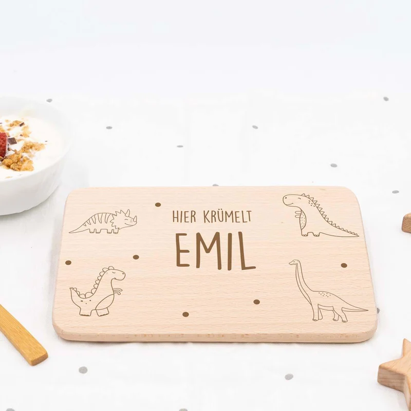 Frühstücksbrettchen Holz personalisiert Dino