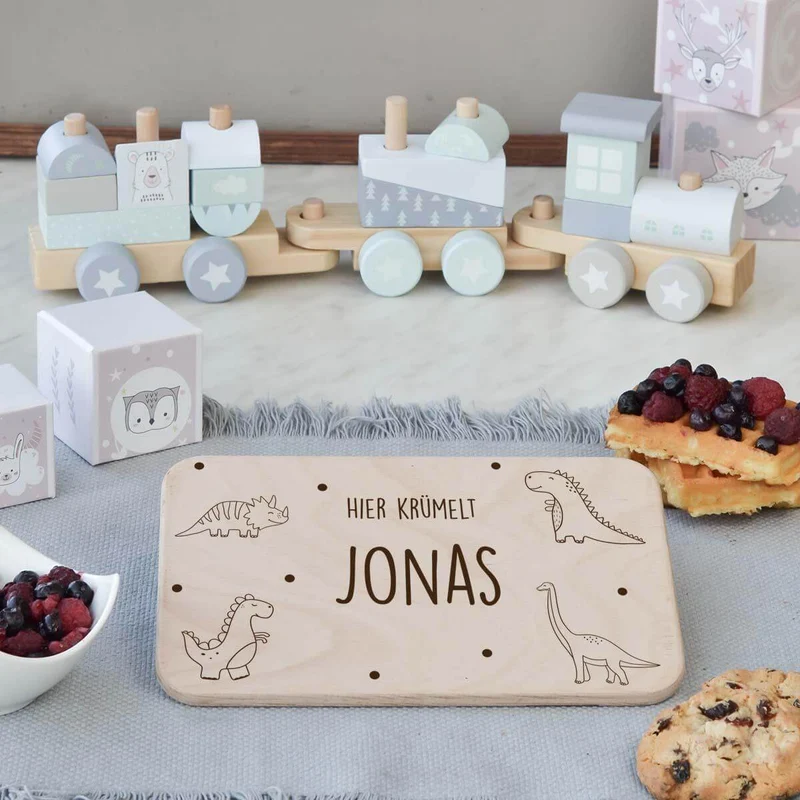 Frühstücksbrettchen Holz personalisiert Dino