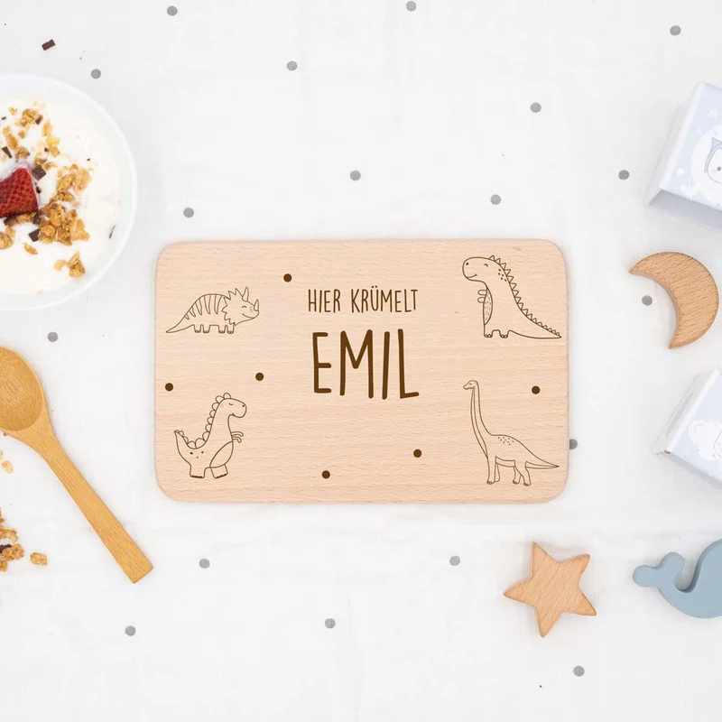 Frühstücksbrettchen Holz personalisiert Dino