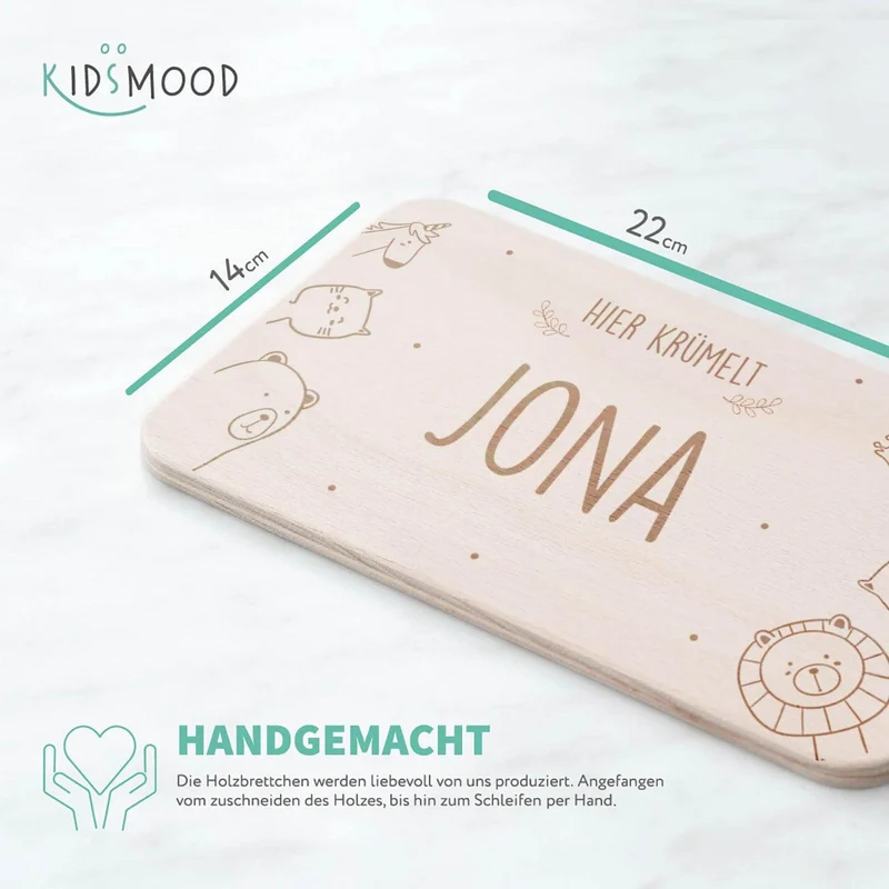 Frühstücksbrettchen Holz personalisiert Tierfamilie schauen rein