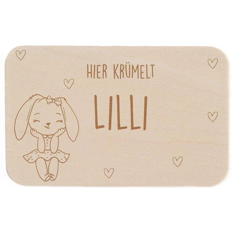 Frühstücksbrettchen Holz personalisiert Häschen im Kleid