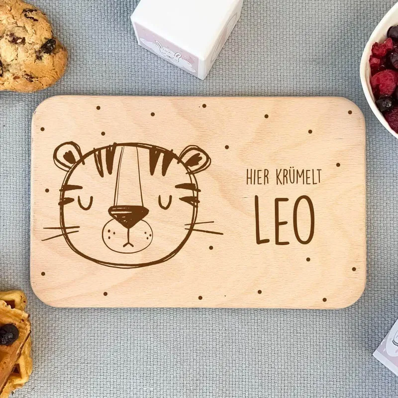 Frühstücksbrettchen Holz personalisiert Tiger