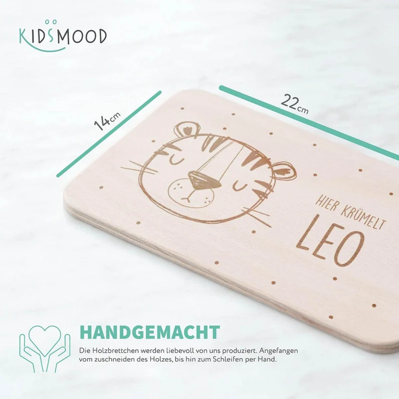 Frühstücksbrettchen Holz personalisiert Tiger