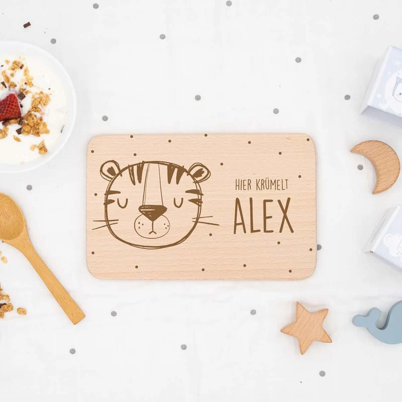 Frühstücksbrettchen Holz personalisiert Tiger