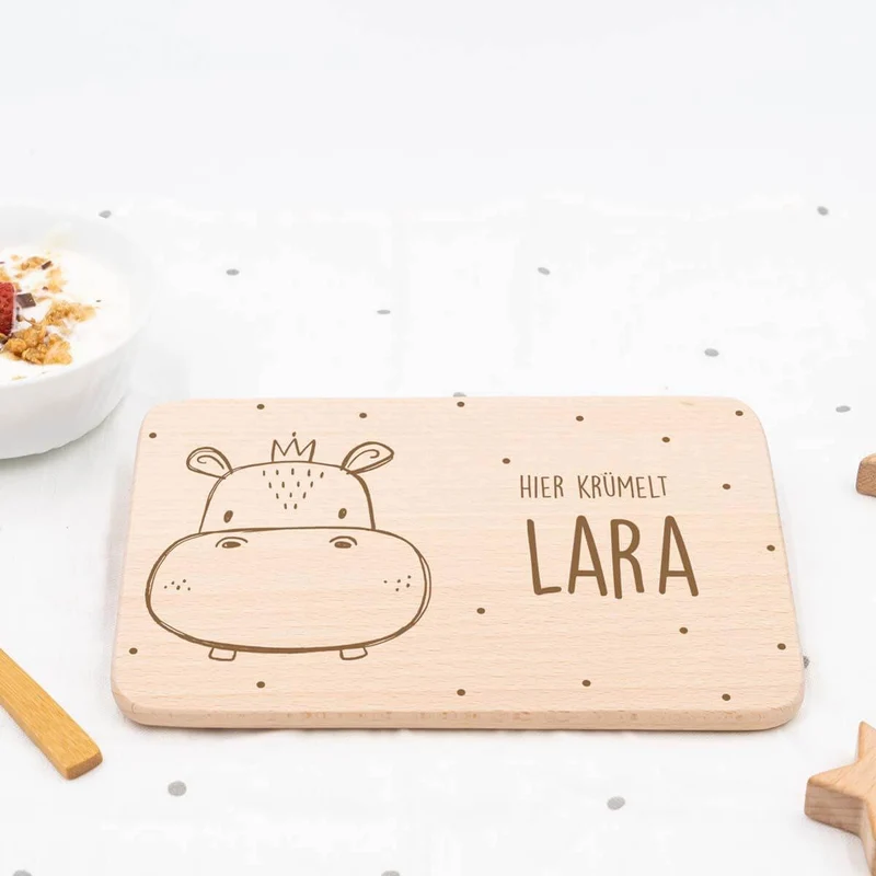 Frühstücksbrettchen Holz personalisiert Hippo