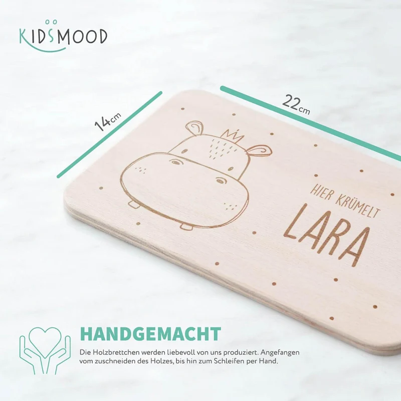 Frühstücksbrettchen Holz personalisiert Hippo