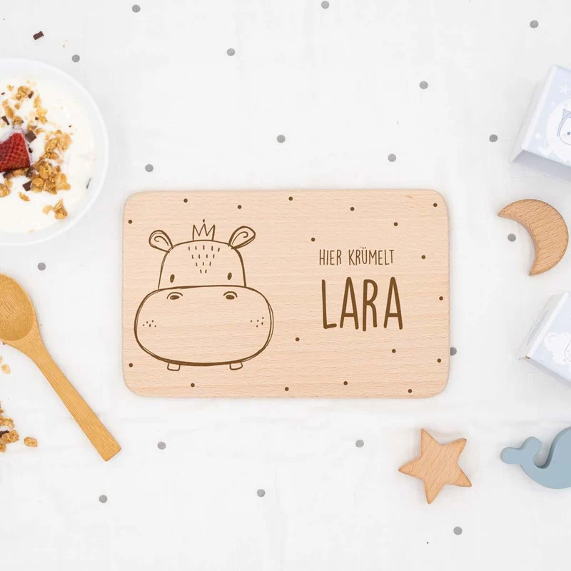 Frühstücksbrettchen Holz personalisiert Hippo