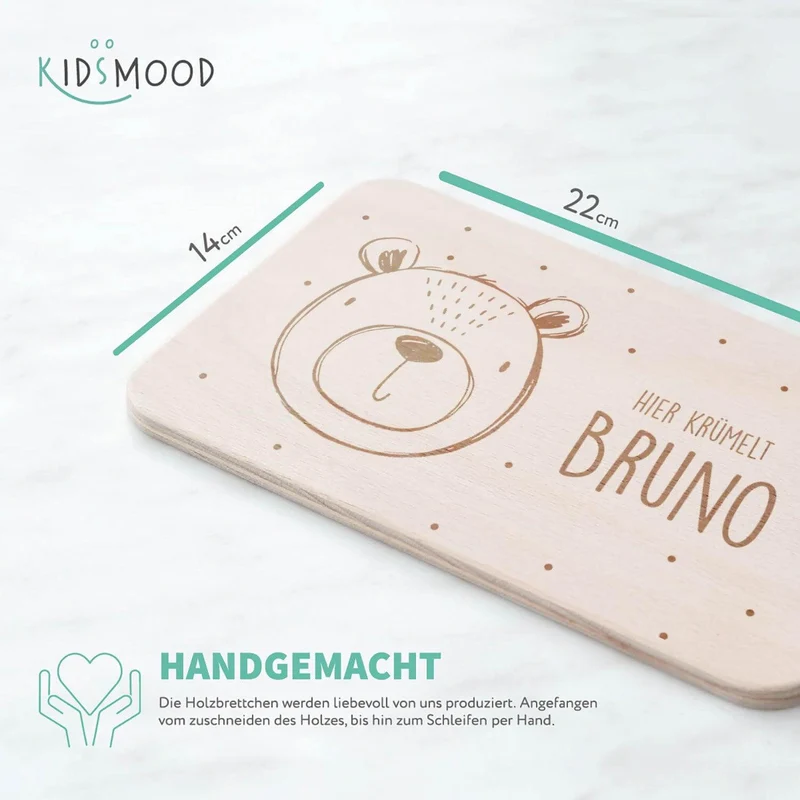 Frühstücksbrettchen Holz personalisiert Bär