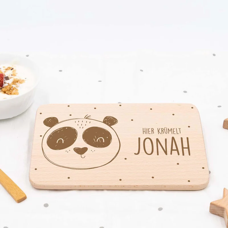 Frühstücksbrettchen Holz personalisiert Panda