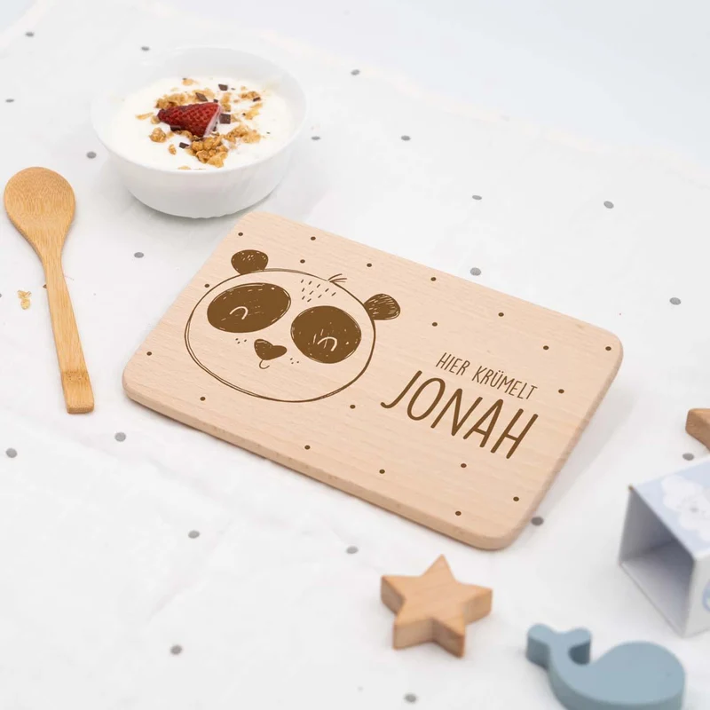 Frühstücksbrettchen Holz personalisiert Panda