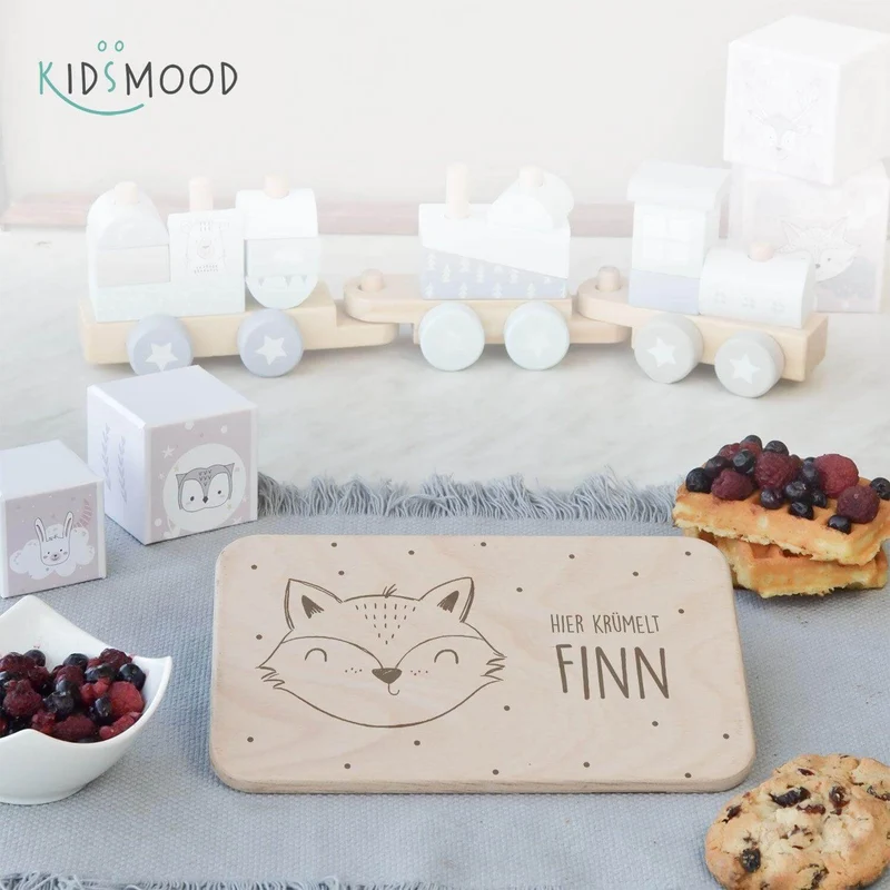 Frühstücksbrettchen Holz personalisiert Fröhlicher Fuchs