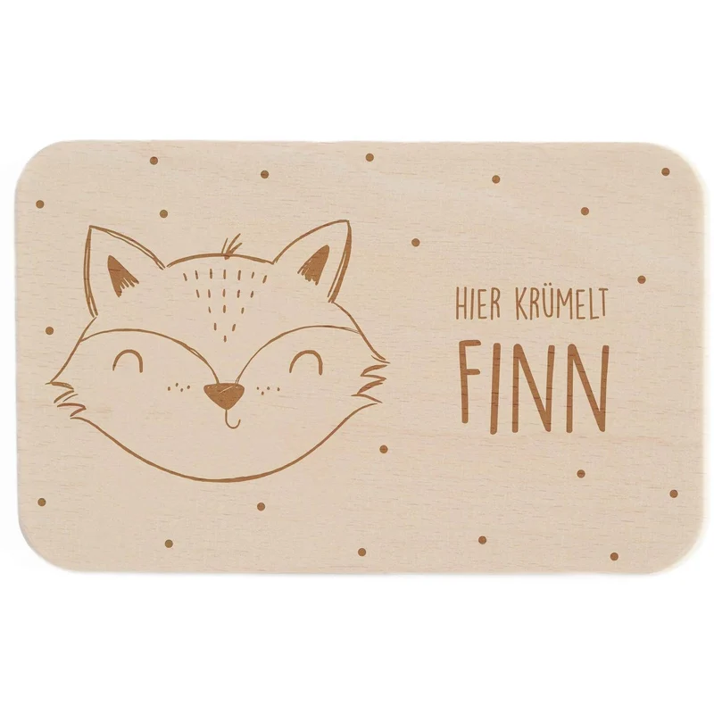 Frühstücksbrettchen Holz personalisiert Fröhlicher Fuchs