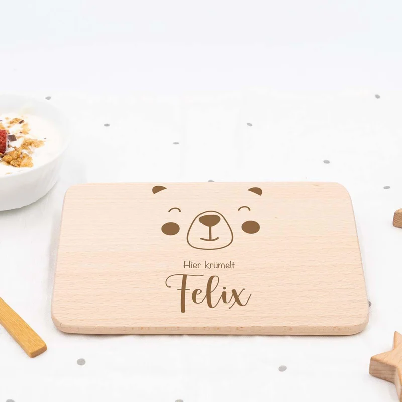 Frühstücksbrettchen Holz personalisiert Bärengesicht