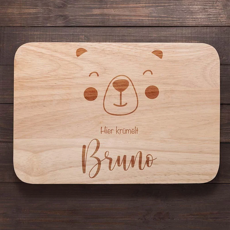Frühstücksbrettchen Holz personalisiert Bärengesicht