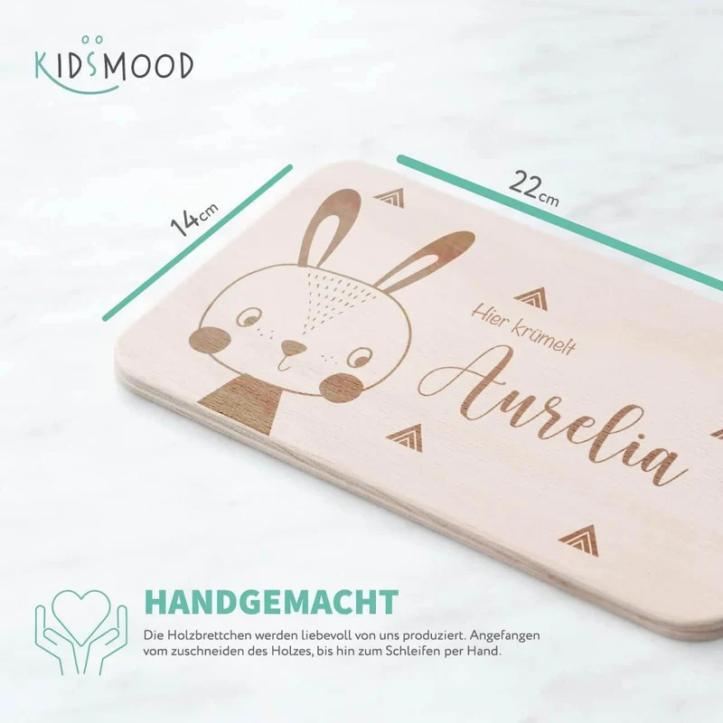 Frühstücksbrettchen Holz personalisiert Häschen Guckt