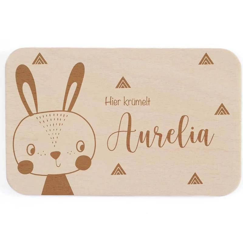 Frühstücksbrettchen Holz personalisiert Häschen Guckt