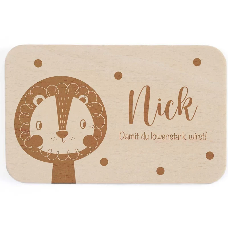 Frühstücksbrettchen Holz personalisiert Löwe Guckt