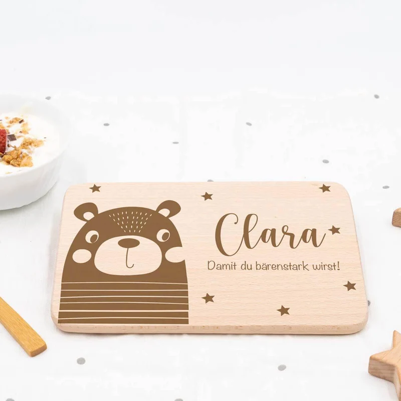 Frühstücksbrettchen Holz personalisiert Bärchen