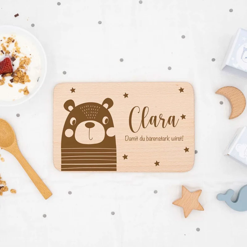 Frühstücksbrettchen Holz personalisiert Bärchen