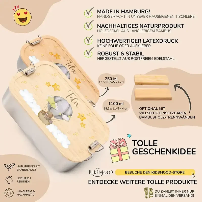 Brotdose Kinder personalisiert - Bär Ballon