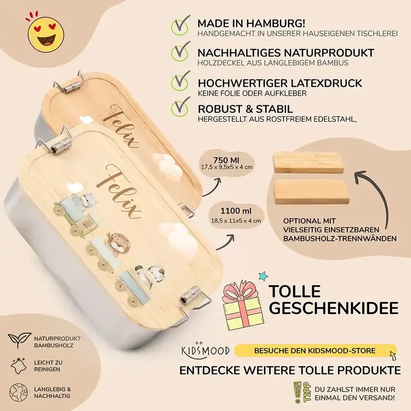 Brotdose Kinder personalisiert - Tiere Eisenbahn