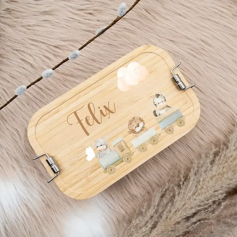 Brotdose Kinder personalisiert - Tiere Eisenbahn