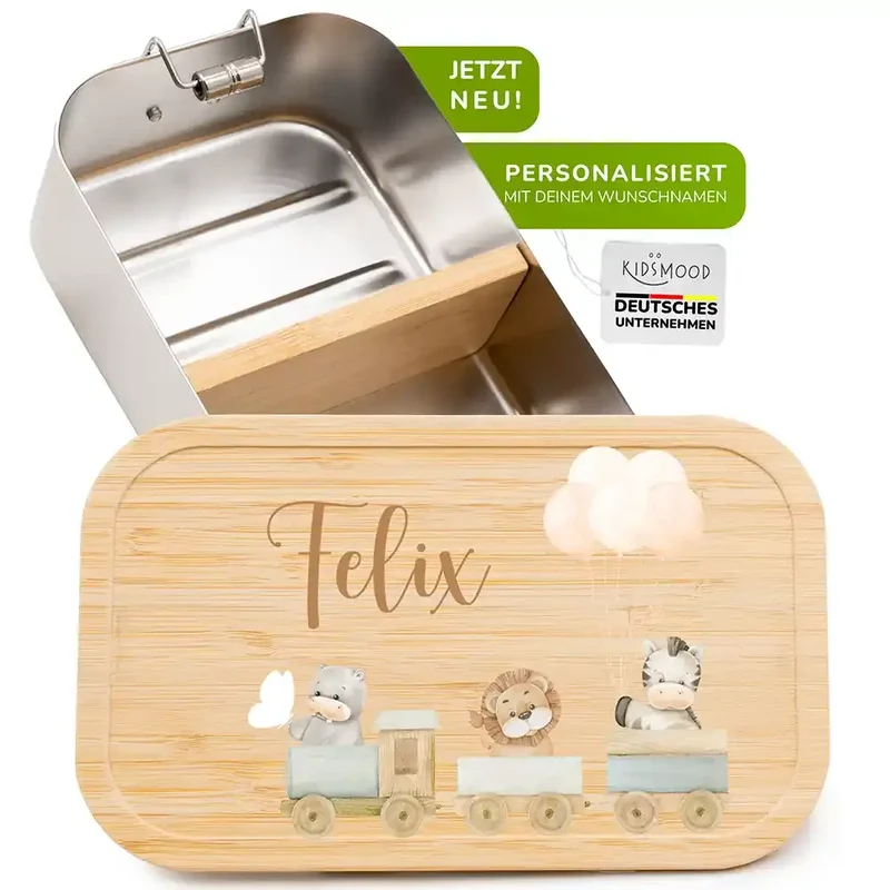 Brotdose Kinder personalisiert - Tiere Eisenbahn