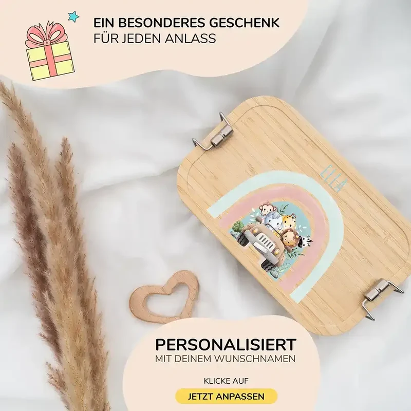 Brotdose Kinder personalisiert - Regenbogen Safari