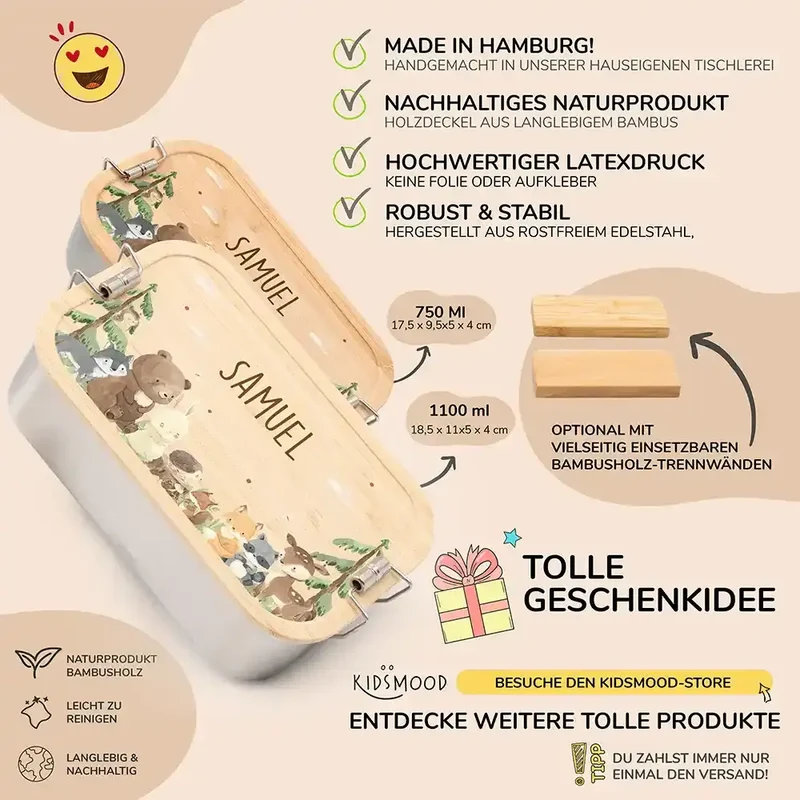 Brotdose Kinder personalisiert - Waldtiere