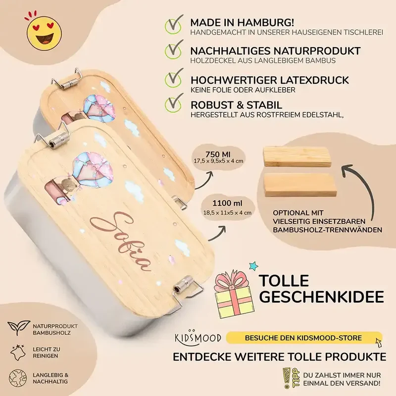 Brotdose Kinder personalisiert - Ballon Bär