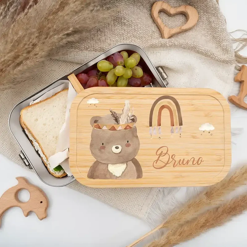 Brotdose Kinder personalisiert - Bär Boho