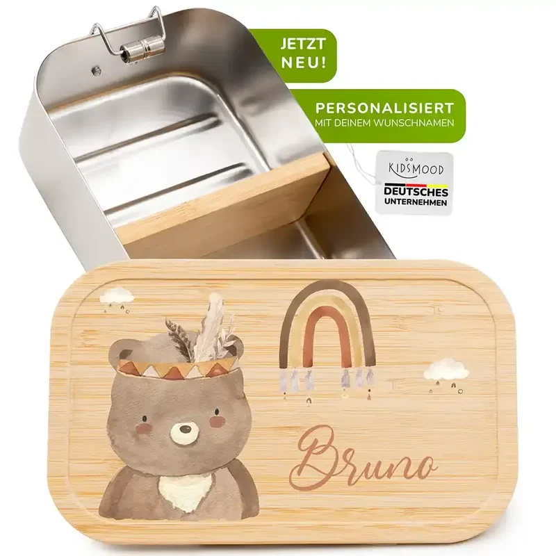 Brotdose Kinder personalisiert - Bär Boho