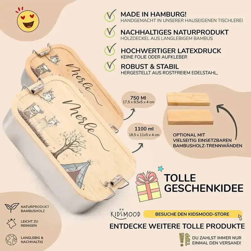 Brotdose Kinder personalisiert - Woodland