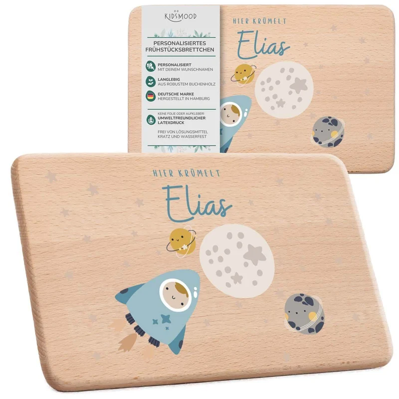 Frühstücksbrettchen Holz personalisiert - Weltall