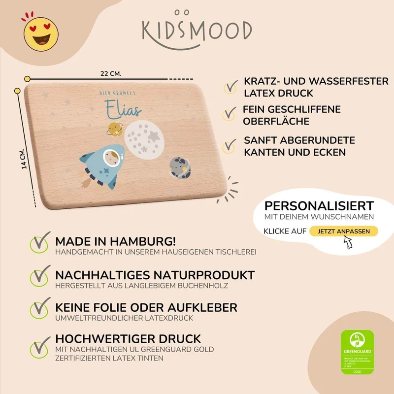 Frühstücksbrettchen Holz personalisiert - Weltall