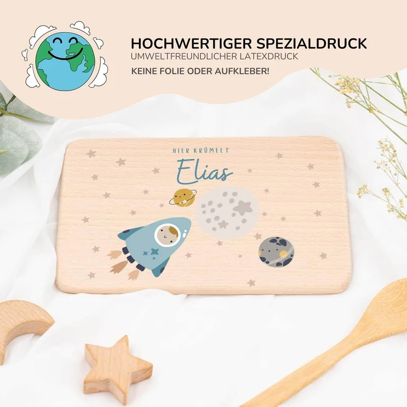 Frühstücksbrettchen Holz personalisiert - Weltall