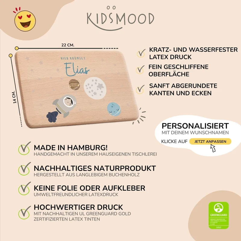 Frühstücksbrettchen Holz personalisiert - Weltall