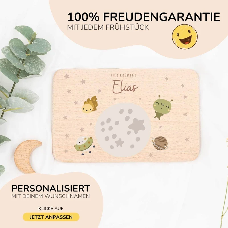 Frühstücksbrettchen Holz personalisiert - Weltall