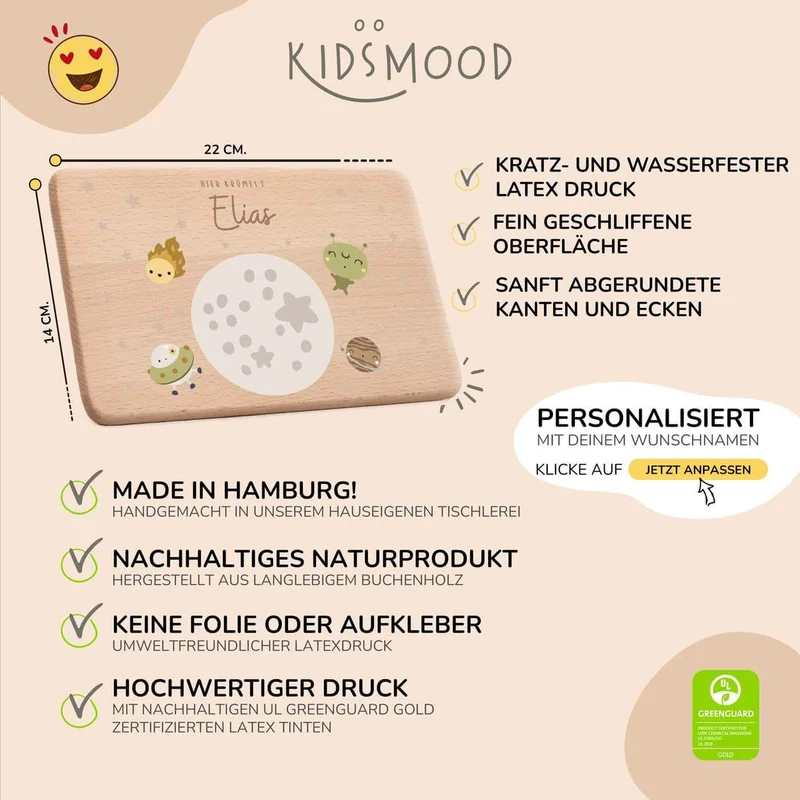 Frühstücksbrettchen Holz personalisiert - Weltall