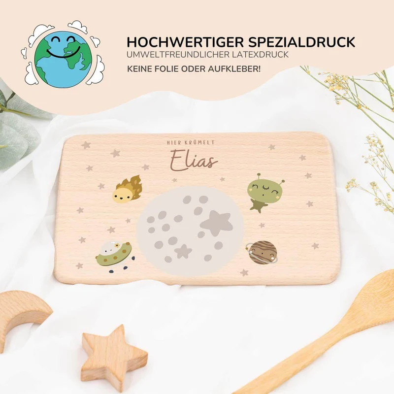 Frühstücksbrettchen Holz personalisiert - Weltall