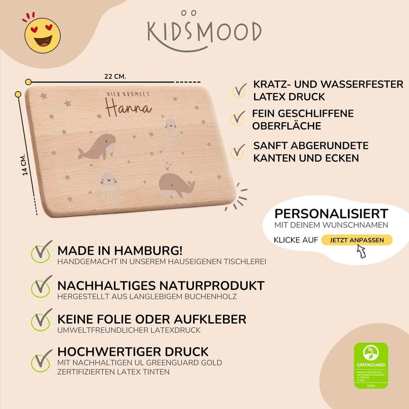 Frühstücksbrettchen Holz personalisiert - Meer