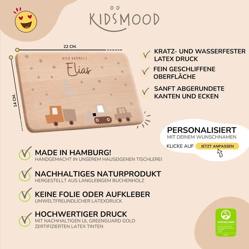 Frühstücksbrettchen Holz Baustelle