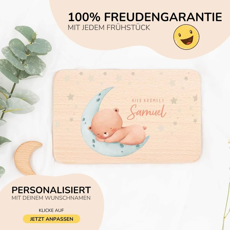 Frühstücksbrettchen Holz personalisiert - Baby Bär