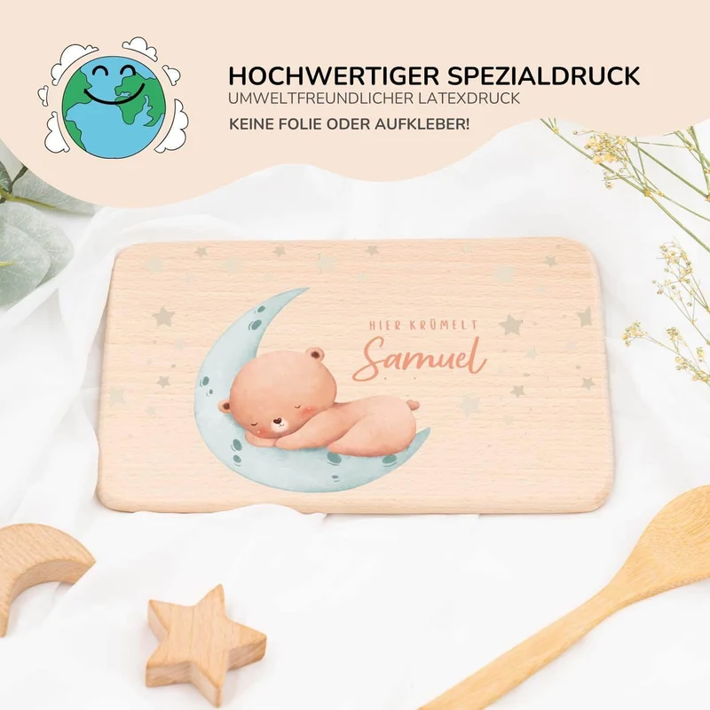 Frühstücksbrettchen Holz personalisiert - Baby Bär