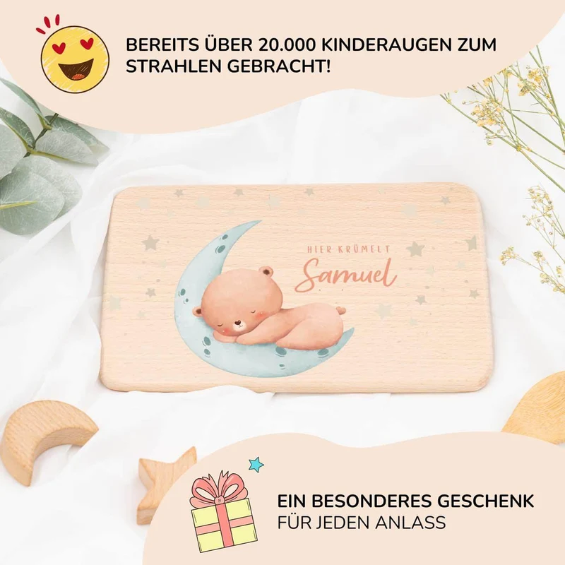 Frühstücksbrettchen Holz personalisiert - Baby Bär