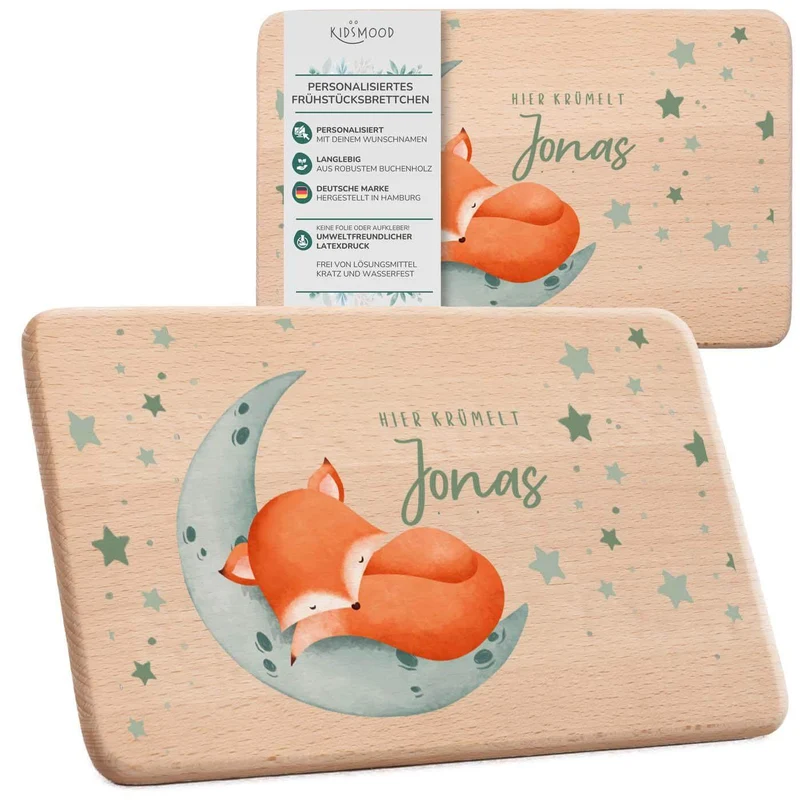Schneidebrett Holz personalisiert - Baby Fuchs